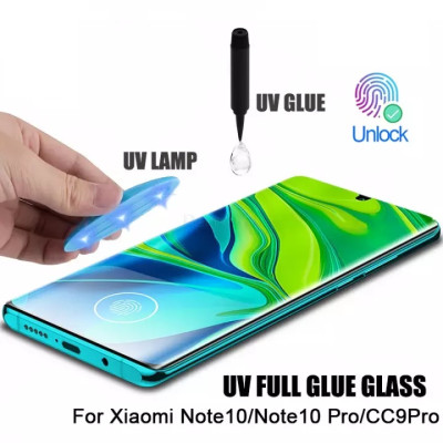   Скрийн протектор от закалено стъкло 3D Full screen с течно UV лепило и лампа в комплекта за Xiaomi Mi Note 10 / Xiaomi Mi Note 10 Pro прозрачен